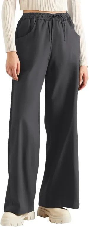 Linen Cotton Cargo Pants Trousers High Waisted Straight Leg Summer, Pull On Pants for Women Dressy Palazzo