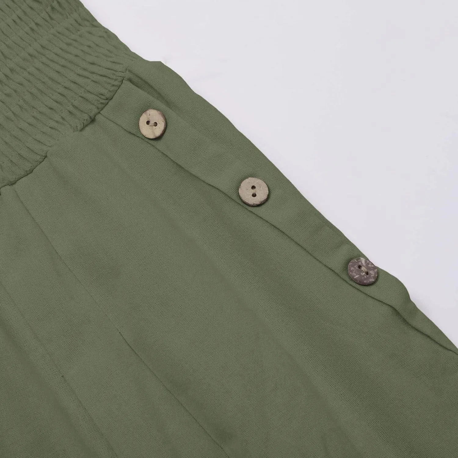 Linen Pants for Women Wide Leg Baggy Lightweight Palazzo Pants Smocked Waist Beach Vacation Flowy Pant with Pockets