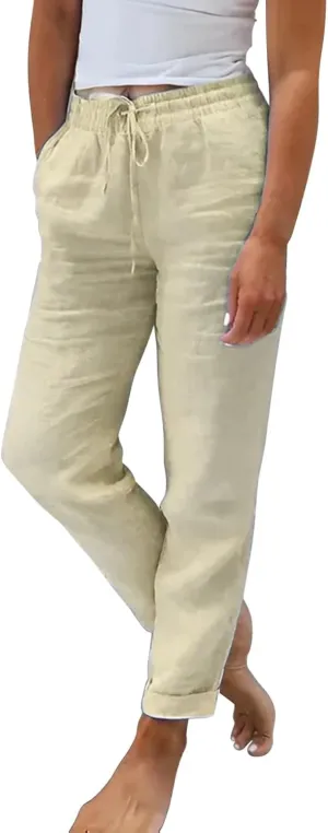 Linen Pants Linen Wide Leg Pants for Women High Waisted Linen Pants Women Women's Summer Linen Pants Casual Loose Drawstring