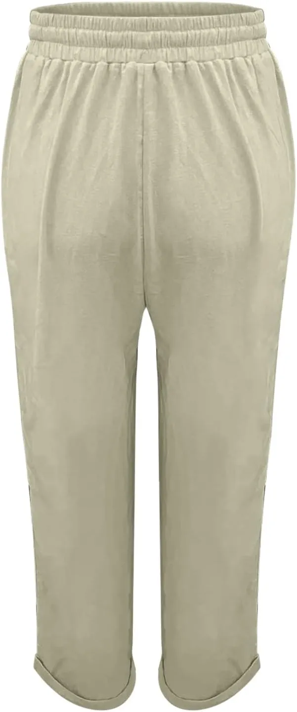 Linen Pants Linen Wide Leg Pants for Women High Waisted Linen Pants Women Women's Summer Linen Pants Casual Loose Drawstring