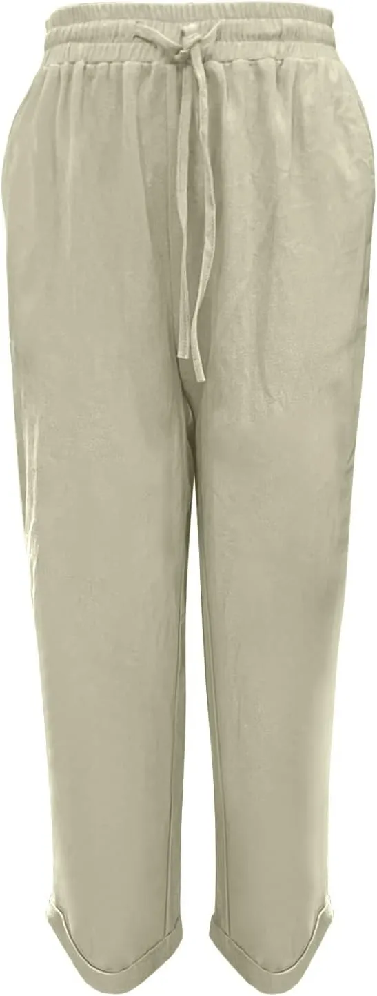 Linen Pants Linen Wide Leg Pants for Women High Waisted Linen Pants Women Women's Summer Linen Pants Casual Loose Drawstring