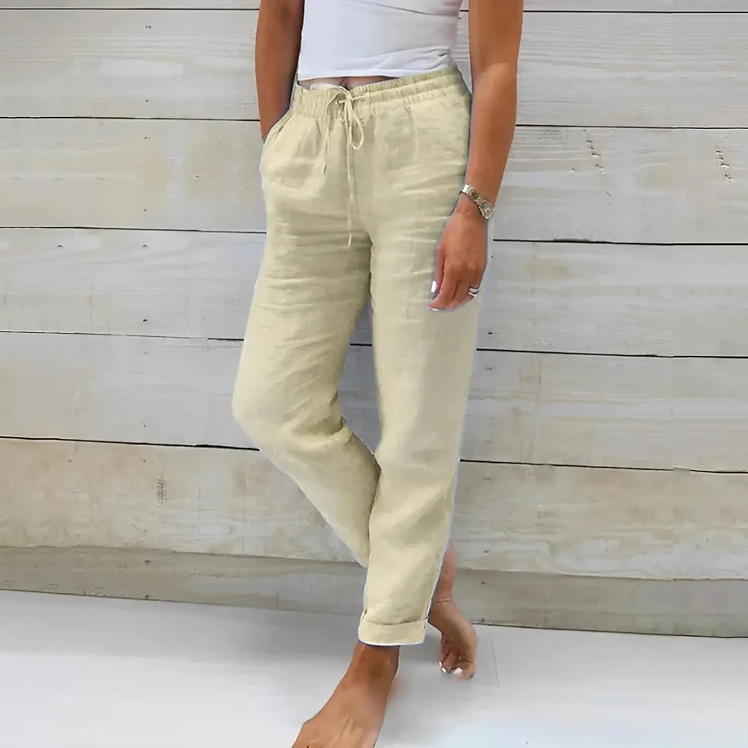 Linen Pants Linen Wide Leg Pants for Women High Waisted Linen Pants Women Women's Summer Linen Pants Casual Loose Drawstring
