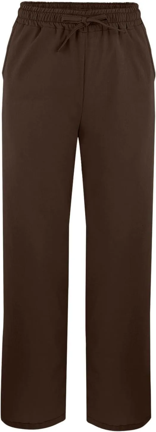 Linen Pants Women Summer Elastic Waist Pants Straight Leg Pants Lounge Beach Trousers with Pockets