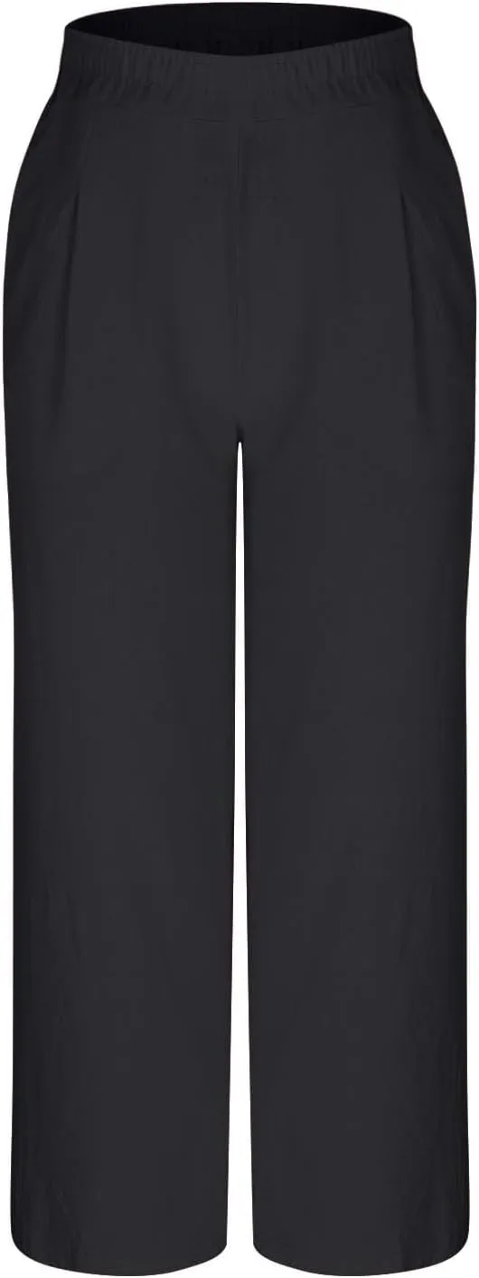 Linen Pants Women Wide Leg High Waist Elastic Pants Casual Summer Beach Comfy Palazzo for Home Workwear Trousers