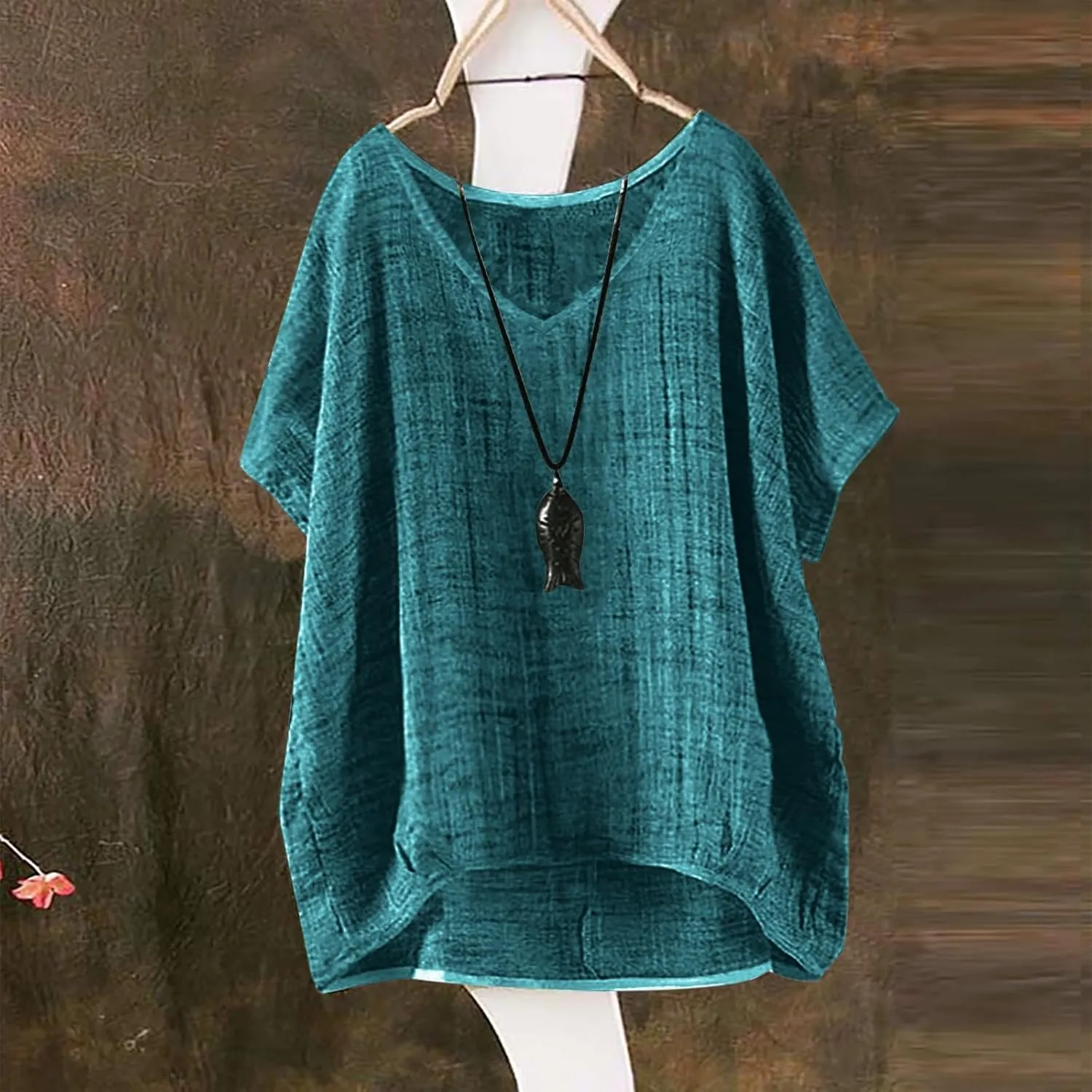 Linen Shirts for Women Summer 2025 Trendy Plus Size Crewneck Short Sleeve Cute Tops Casual Loose Fit Comfy Blouses