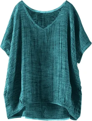 Linen Shirts for Women Summer 2025 Trendy Plus Size Crewneck Short Sleeve Cute Tops Casual Loose Fit Comfy Blouses