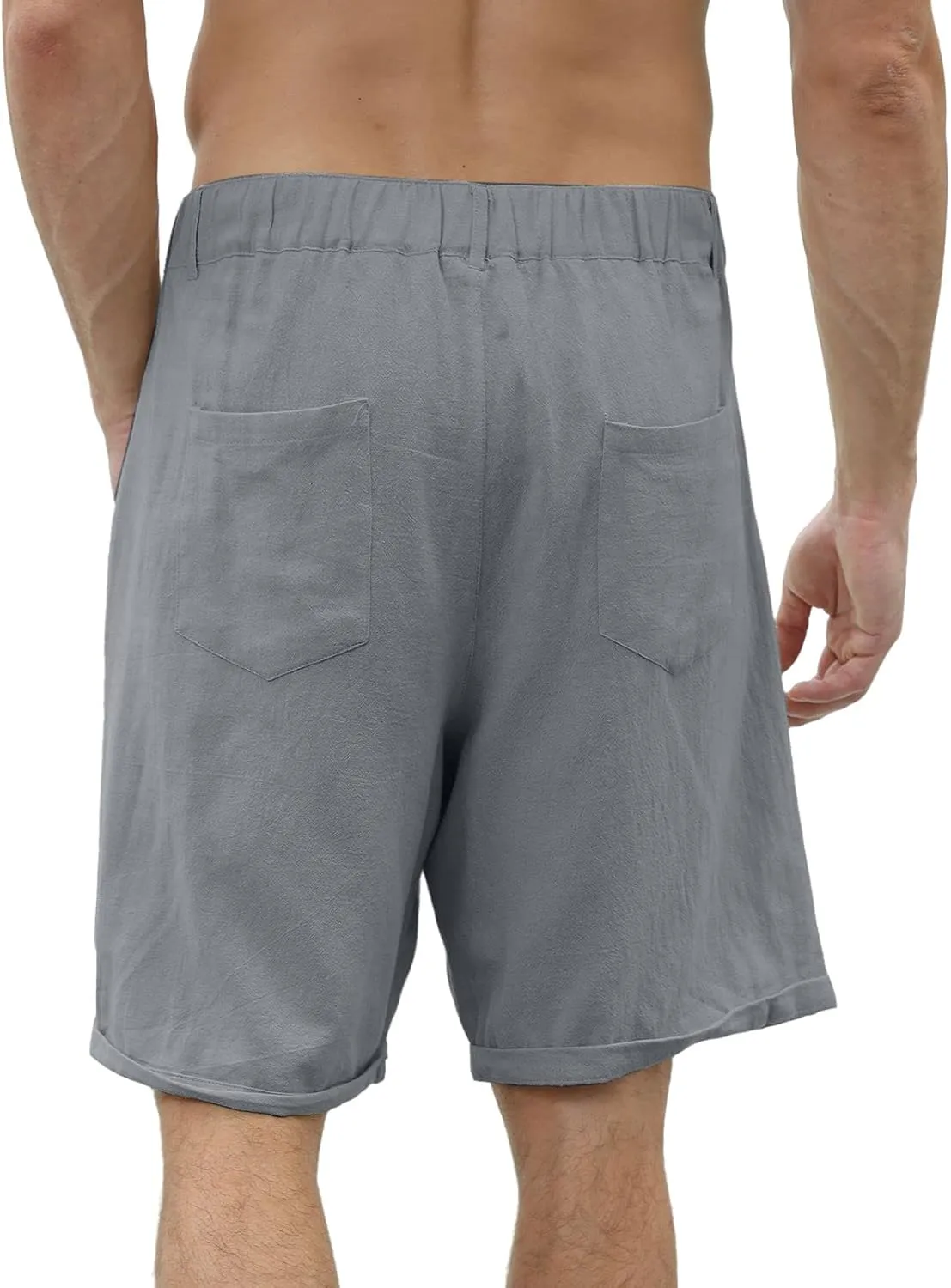 Linen Shorts for Men Belt Loops Drawstring Shorts with Pockets 10'' Summer Beach Pocketed Bermuda Shorts