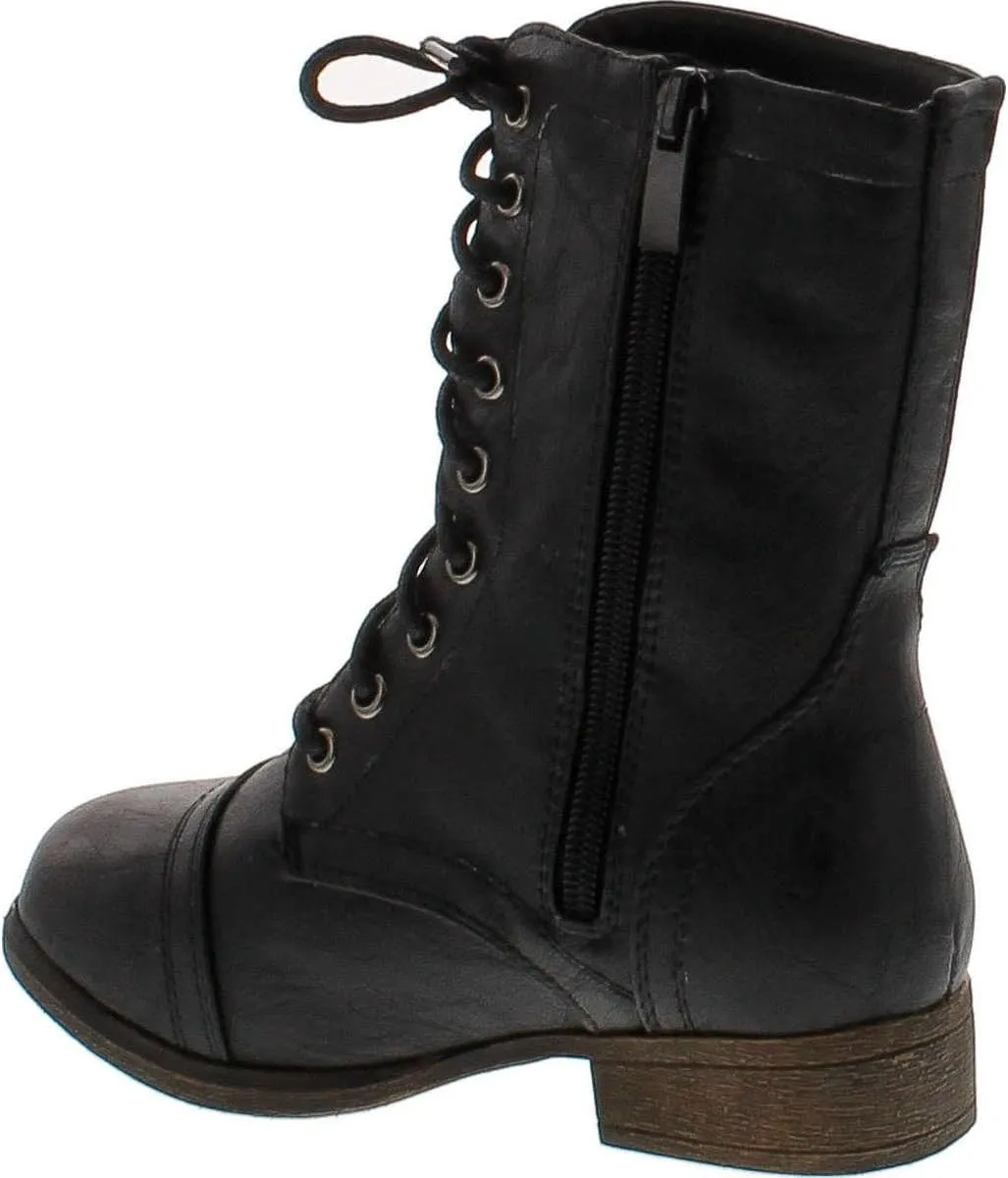 Link Beyonce-62K Children Girl's Comfort Lace Up Mid Calf Combat Boots