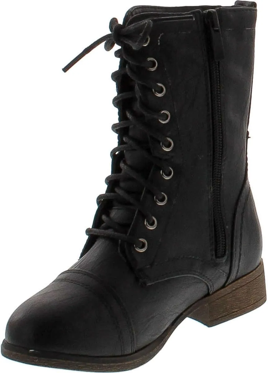Link Beyonce-62K Children Girl's Comfort Lace Up Mid Calf Combat Boots