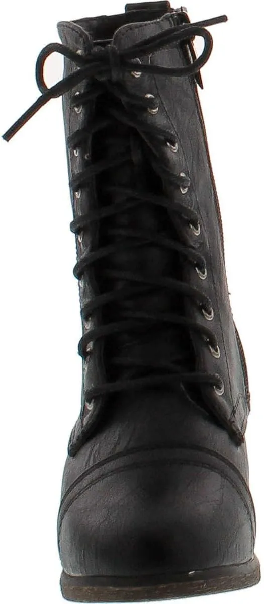 Link Beyonce-62K Children Girl's Comfort Lace Up Mid Calf Combat Boots