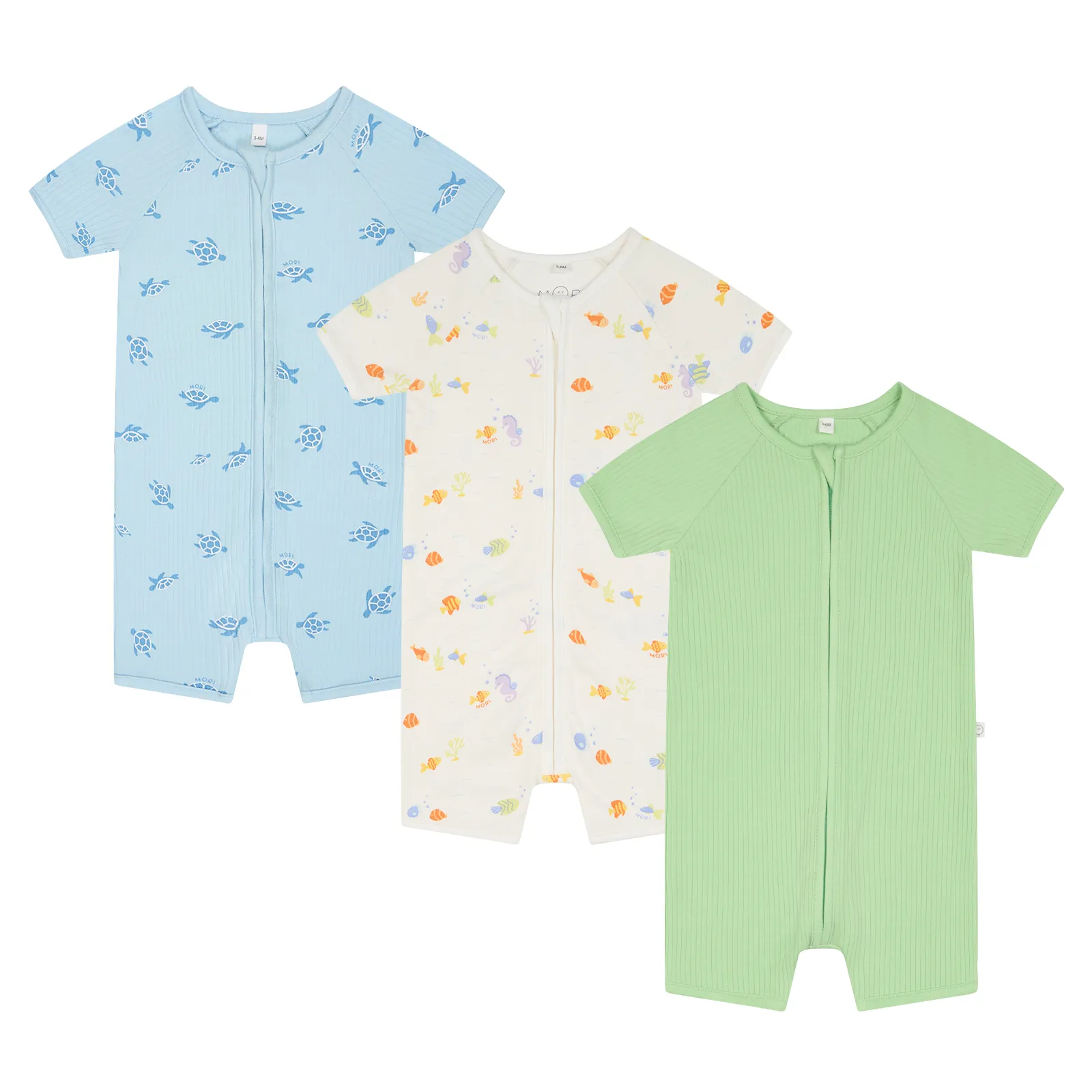 Little Fish, Turtles & Ribbed Zip Summer Pajamas 3 Pack