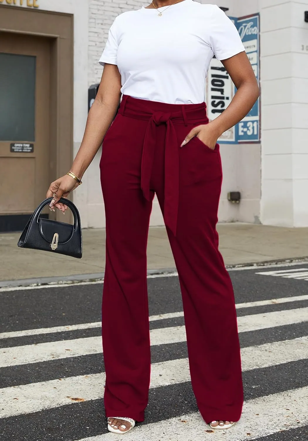 LKOUS Women's Dress Pants Stretchy High Waisted Wide Leg Pants Business Work Pants for Office