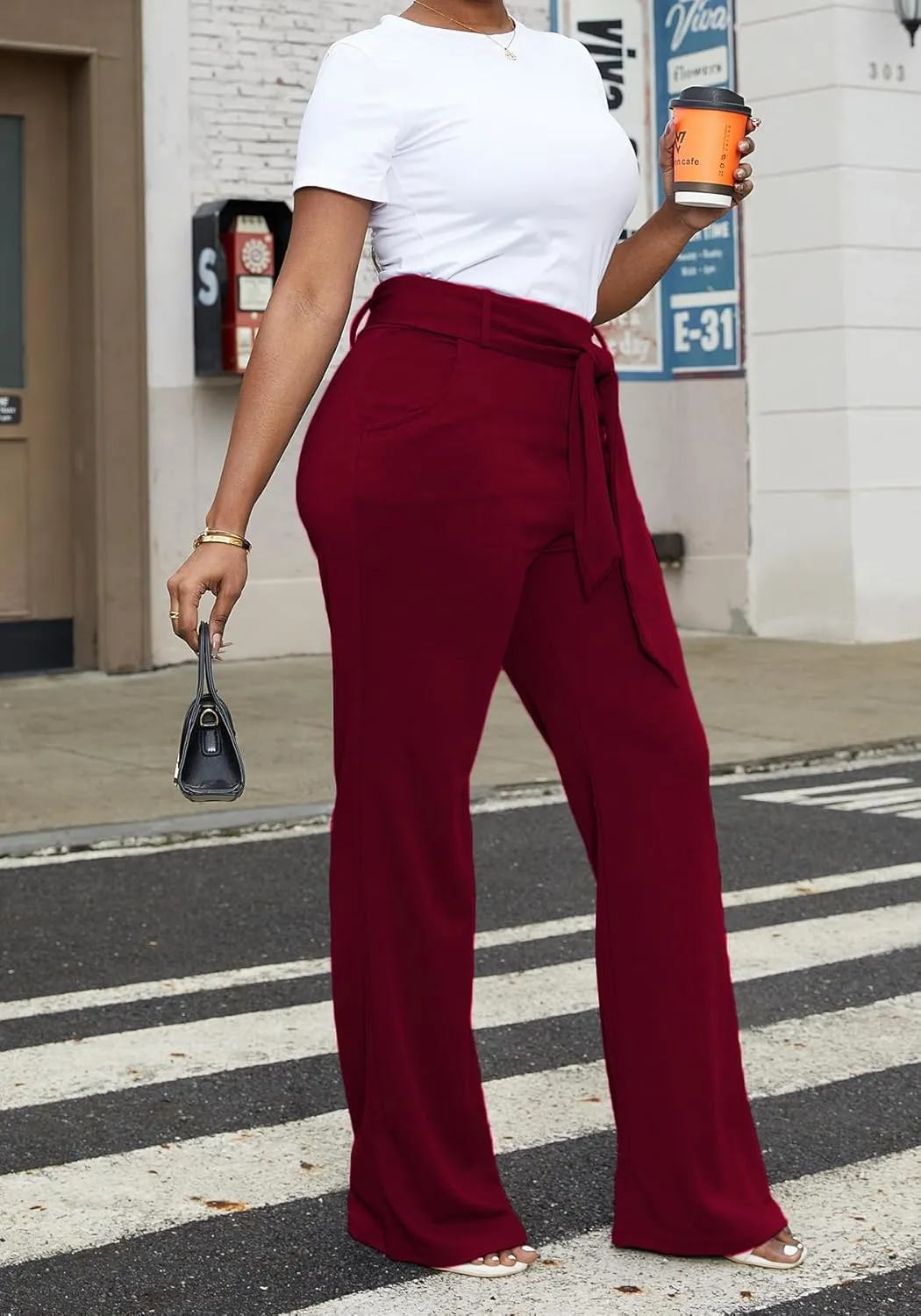 LKOUS Women's Dress Pants Stretchy High Waisted Wide Leg Pants Business Work Pants for Office