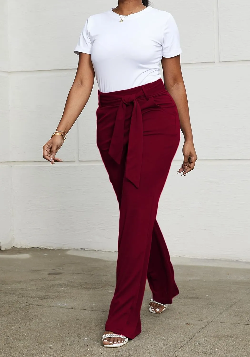 LKOUS Women's Dress Pants Stretchy High Waisted Wide Leg Pants Business Work Pants for Office