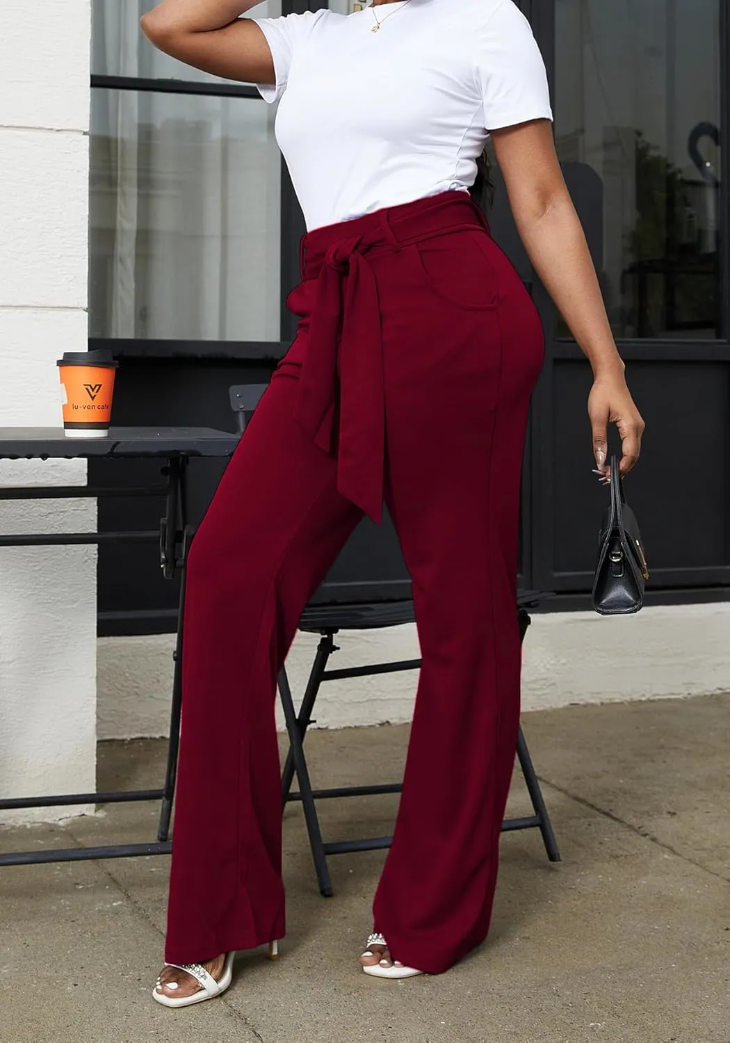 LKOUS Women's Dress Pants Stretchy High Waisted Wide Leg Pants Business Work Pants for Office