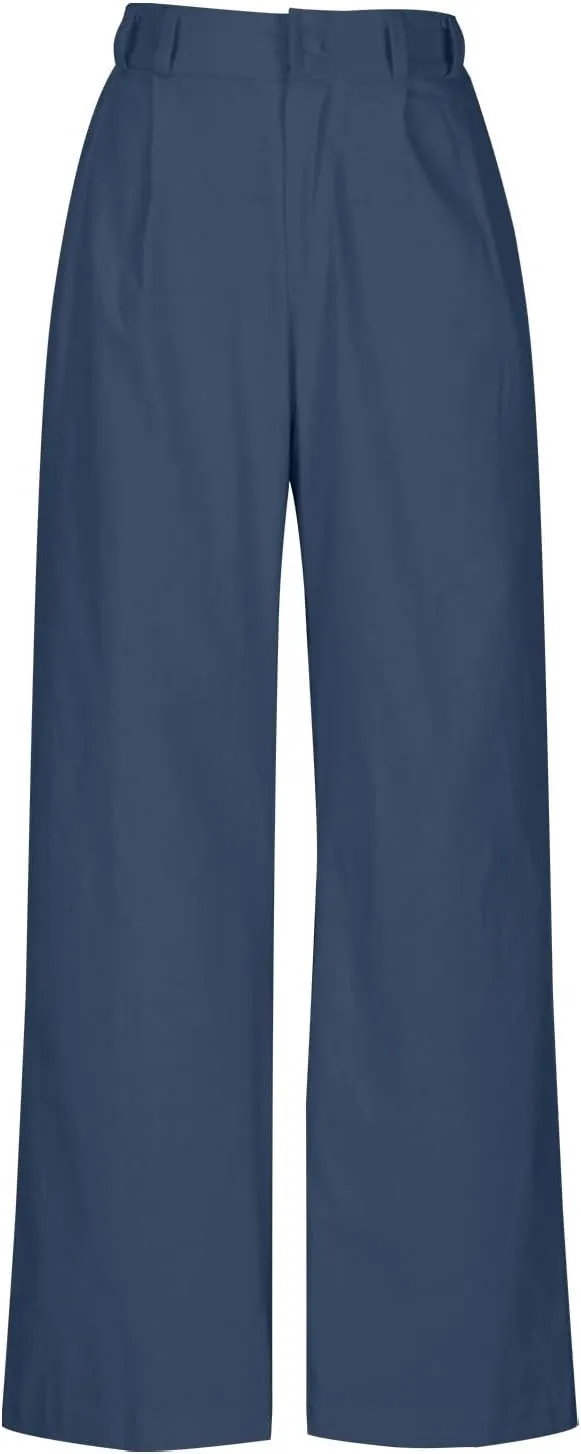 Lmdudan Wide Leg Capri Pants for Women High Waist Cotton Linen Flowy Pleated Capris Cropped Pant Casual Trousers with Pockets