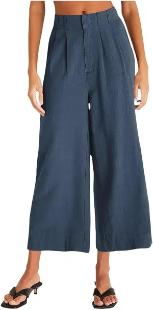 Lmdudan Wide Leg Capri Pants for Women High Waist Cotton Linen Flowy Pleated Capris Cropped Pant Casual Trousers with Pockets
