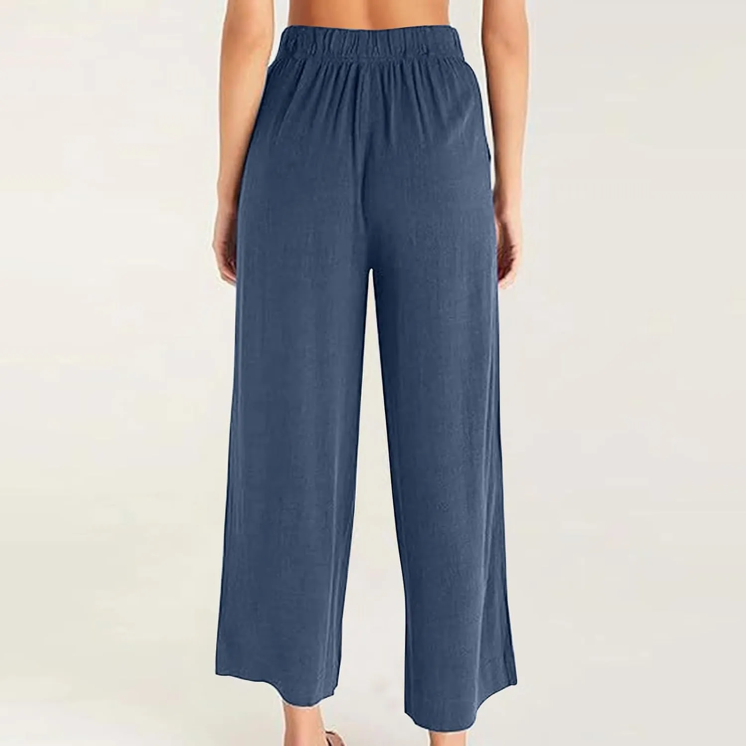 Lmdudan Wide Leg Capri Pants for Women High Waist Cotton Linen Flowy Pleated Capris Cropped Pant Casual Trousers with Pockets