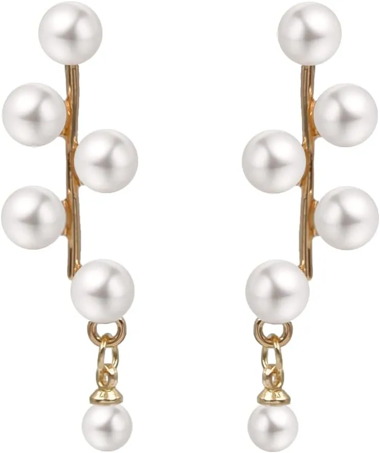 Long Pearl Drop Dangle Earrings for Women - Hoop Stud Boho Chandelier Chain Earrings for Bridal Jewelry