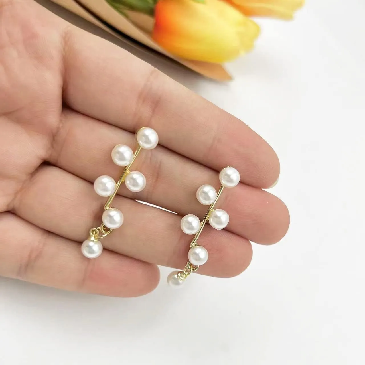 Long Pearl Drop Dangle Earrings for Women - Hoop Stud Boho Chandelier Chain Earrings for Bridal Jewelry