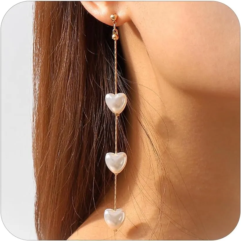 Long Pearl Earrings for Women Trendy Pearl Dangle Earrings Hypoallergenic Elegant Wedding Pearl Tassel Earrings for Bridal Prom Jewelry Gifts