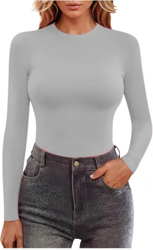 Long Sleeve Shirts for Women Petite Casual Basic Going Out Tops Workout Slim Fit Y2K Tops Crew Neck Tight T Shirts