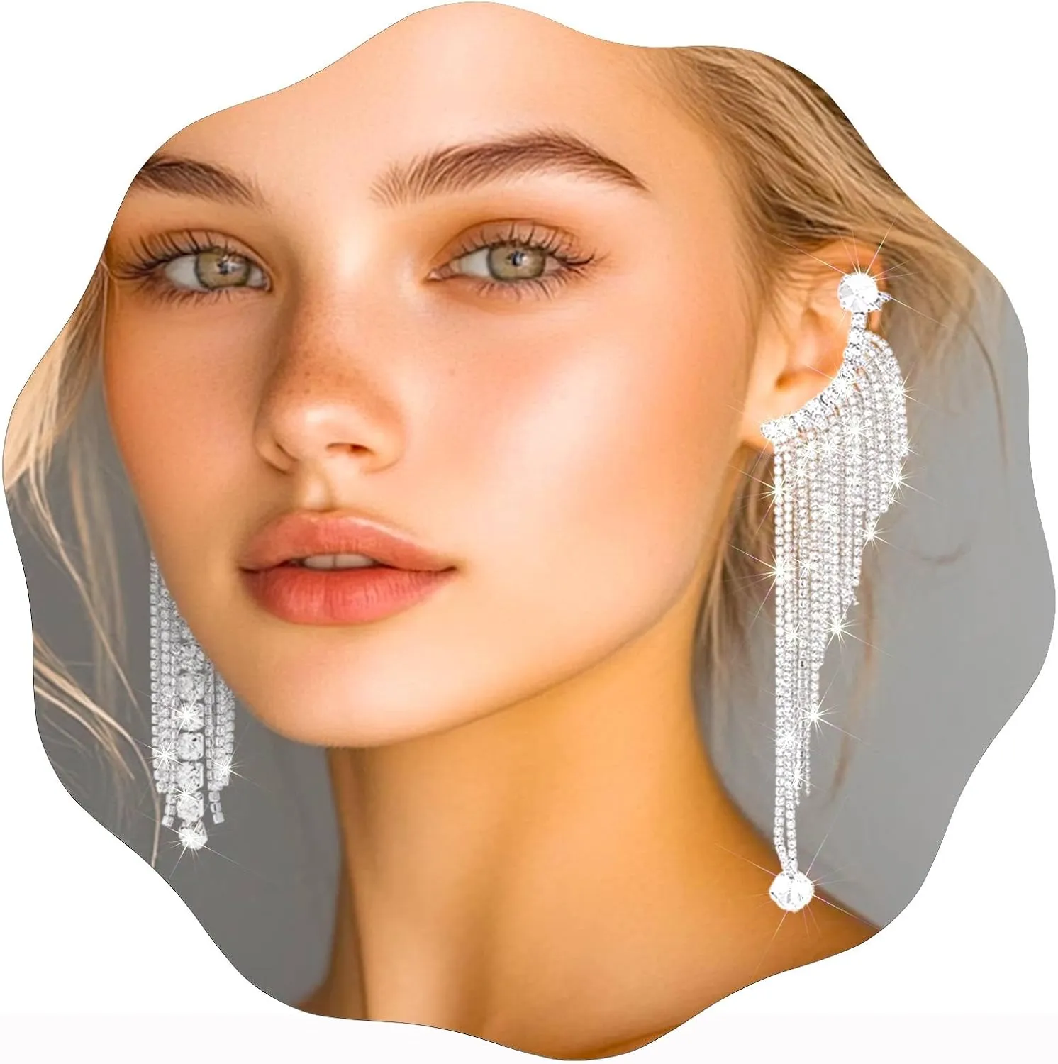 Long Tassel Dangle Drop Earrings Gold Sparkly Rhinestone Ear Cuffs Climber Earrings Statement Fringe Wrap Around Earrings