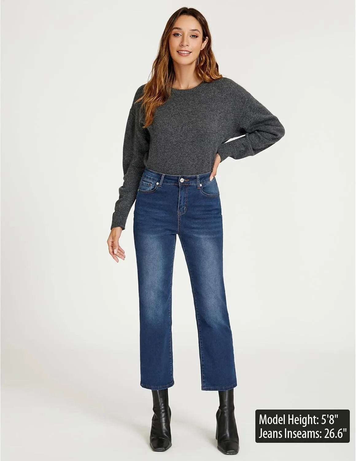 LookbookStore Cropped Jeans for Women High Waisted 90s Baggy Straight Stretchy Denim Pants Trendy Jeans with Pockets