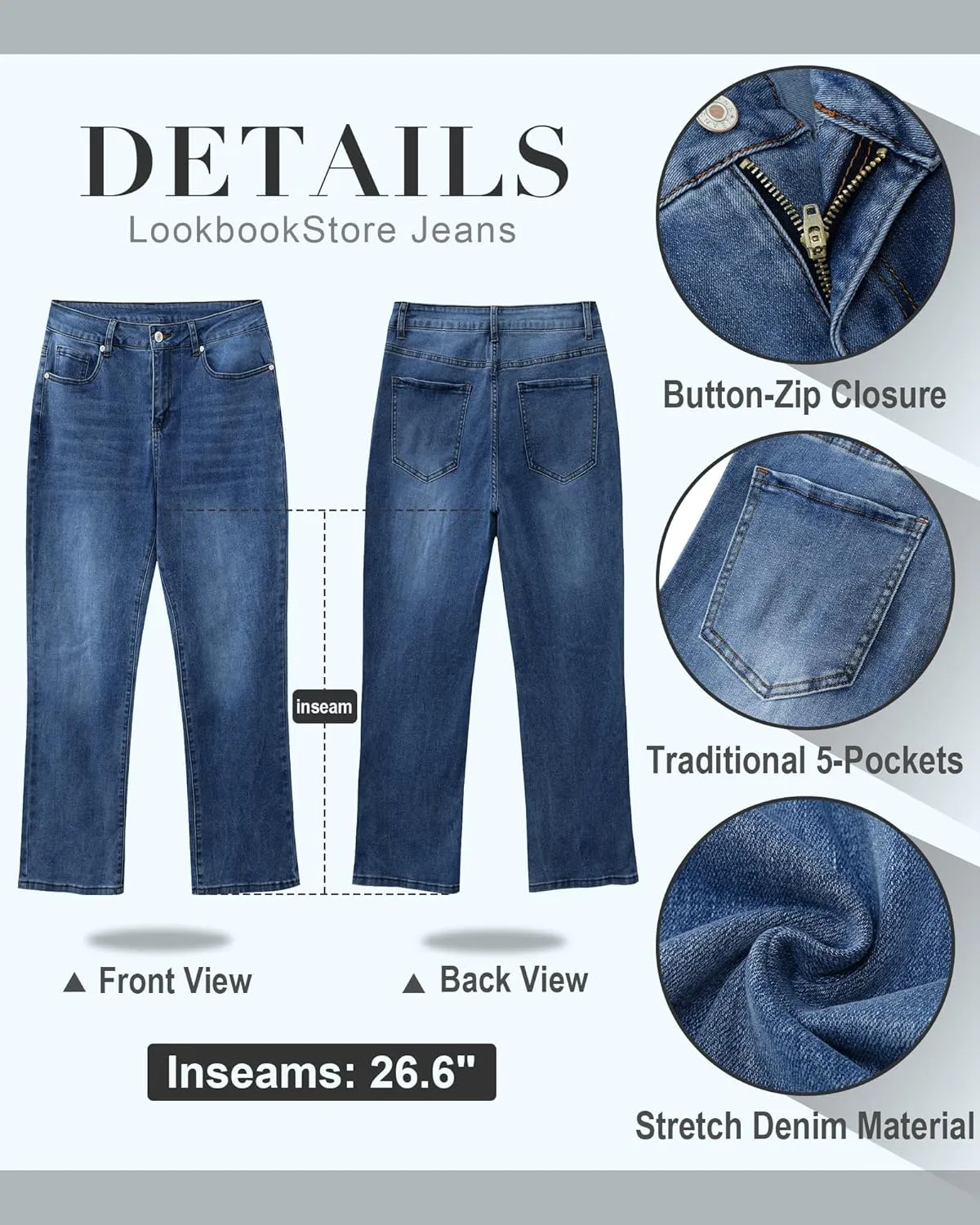LookbookStore Cropped Jeans for Women High Waisted 90s Baggy Straight Stretchy Denim Pants Trendy Jeans with Pockets