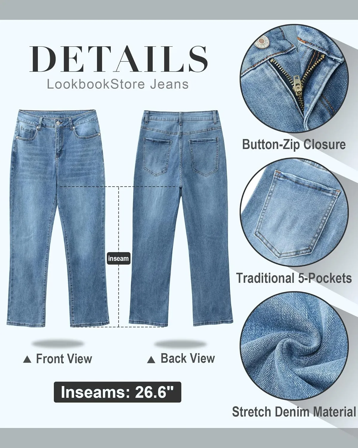 LookbookStore Cropped Jeans for Women High Waisted 90s Baggy Straight Stretchy Denim Pants Trendy Jeans with Pockets