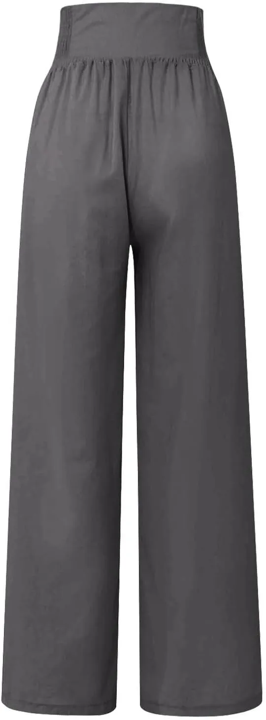 Lounge Pants Plus Size Women Summer Boho Wide Leg High Waist Linen Palazzo Pants 2025 Beach Travel Vacation Trouser