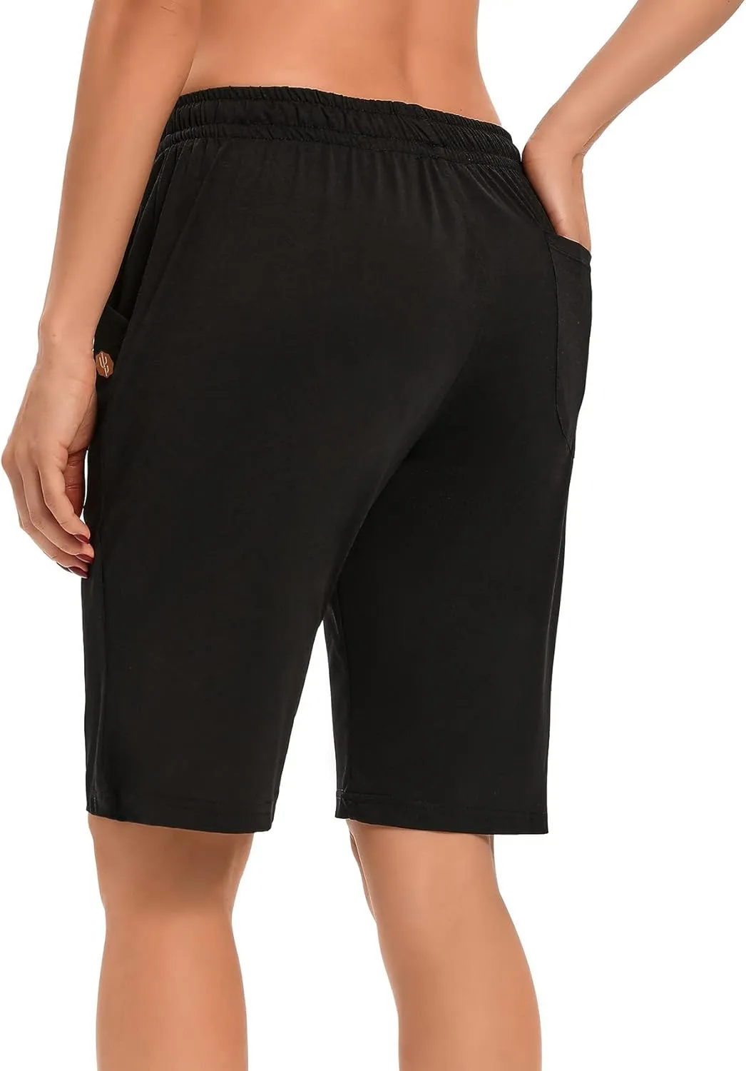 LUCKYCATCUS Women's Bermuda Shorts Jersey Shorts with Pockets Yoga Walking Athletic Long Shorts for Women Knee Length