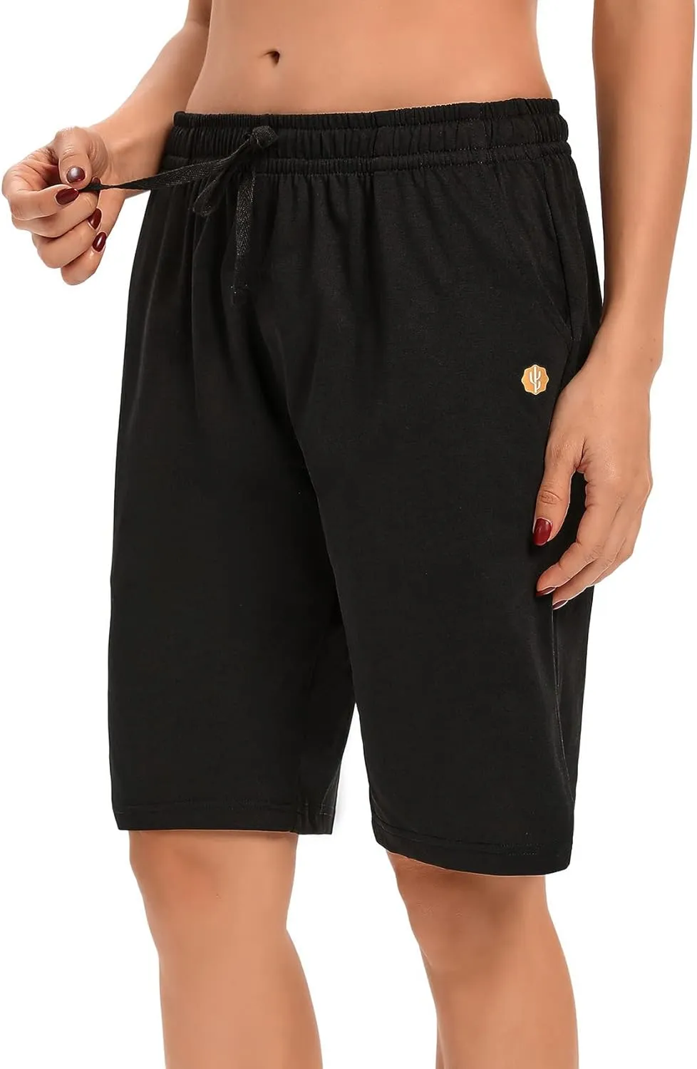 LUCKYCATCUS Women's Bermuda Shorts Jersey Shorts with Pockets Yoga Walking Athletic Long Shorts for Women Knee Length