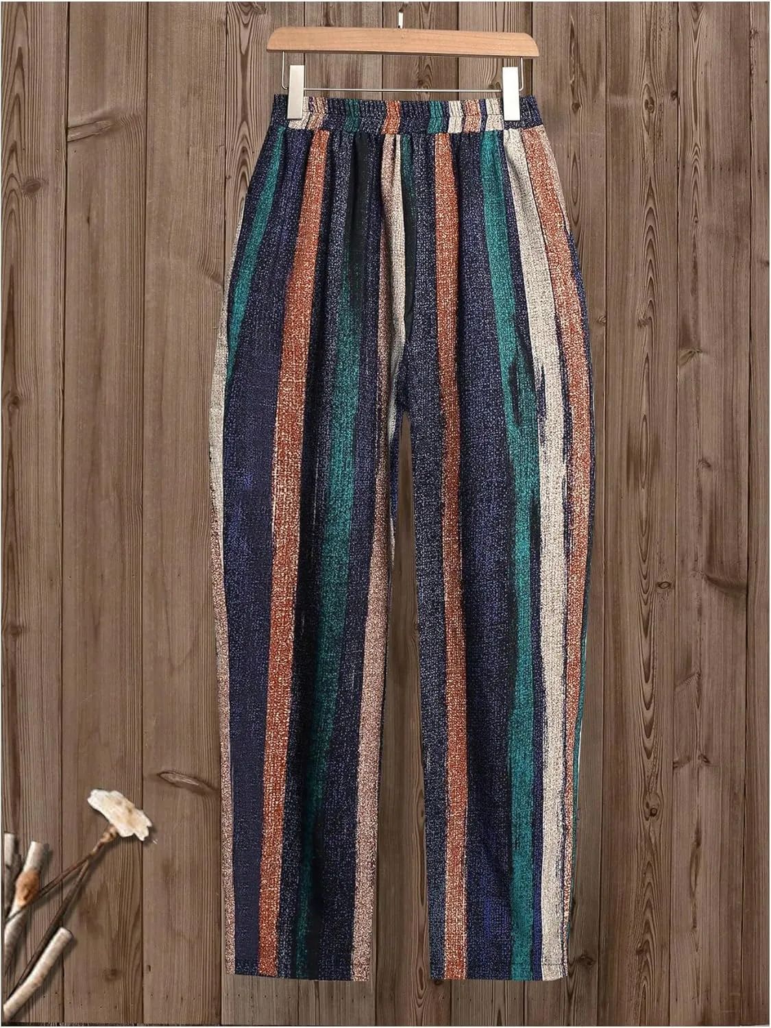 MakeMeChic Women's Capri Pants Striped Drawstring High Waist Casual Loose Trousers Pajamas Pants with Pockets