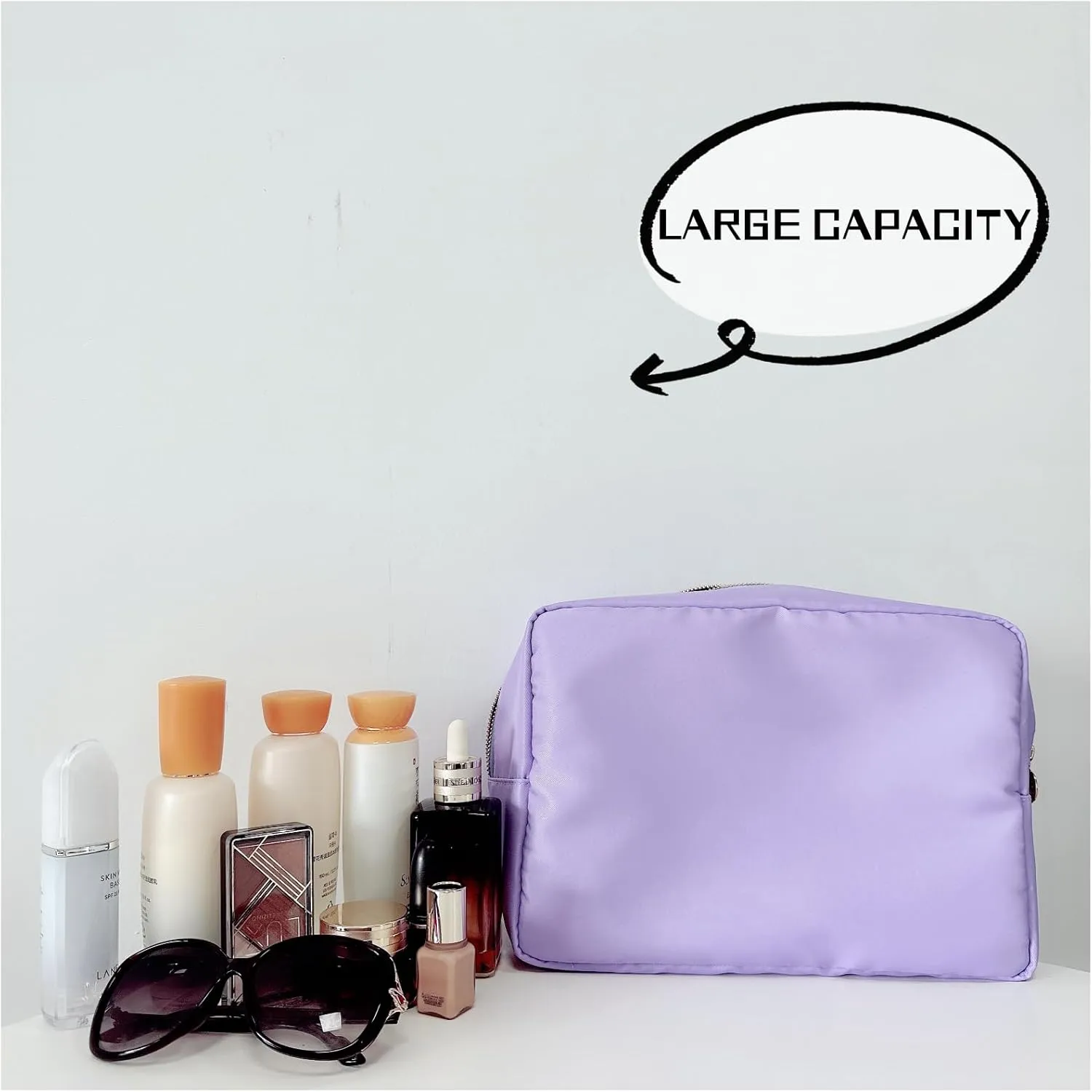 Makeup Bag, Chenille Letter Bag,Nylon Cosmetic Zipper Pouch Bag, Travel Toiletry Storage Bag Pouch,Makeup Organizer,Preppy Makeup Bags Mini,Small,.Large for Women