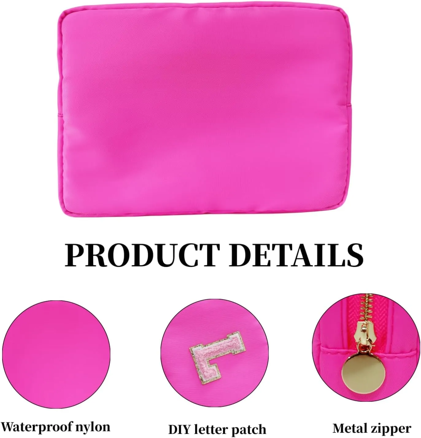 Makeup Bag, Chenille Letter Bag,Nylon Cosmetic Zipper Pouch Bag, Travel Toiletry Storage Bag Pouch,Makeup Organizer,Preppy Makeup Bags Mini,Small,.Large for Women