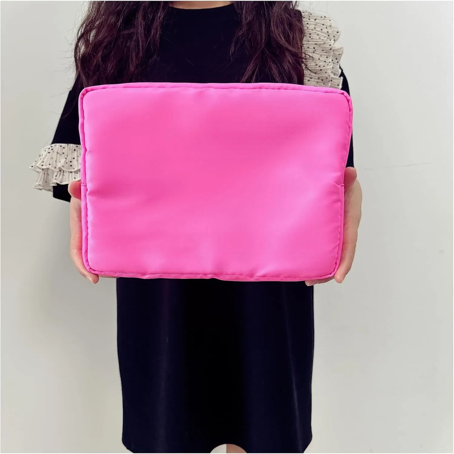 Makeup Bag, Chenille Letter Bag,Nylon Cosmetic Zipper Pouch Bag, Travel Toiletry Storage Bag Pouch,Makeup Organizer,Preppy Makeup Bags Mini,Small,.Large for Women