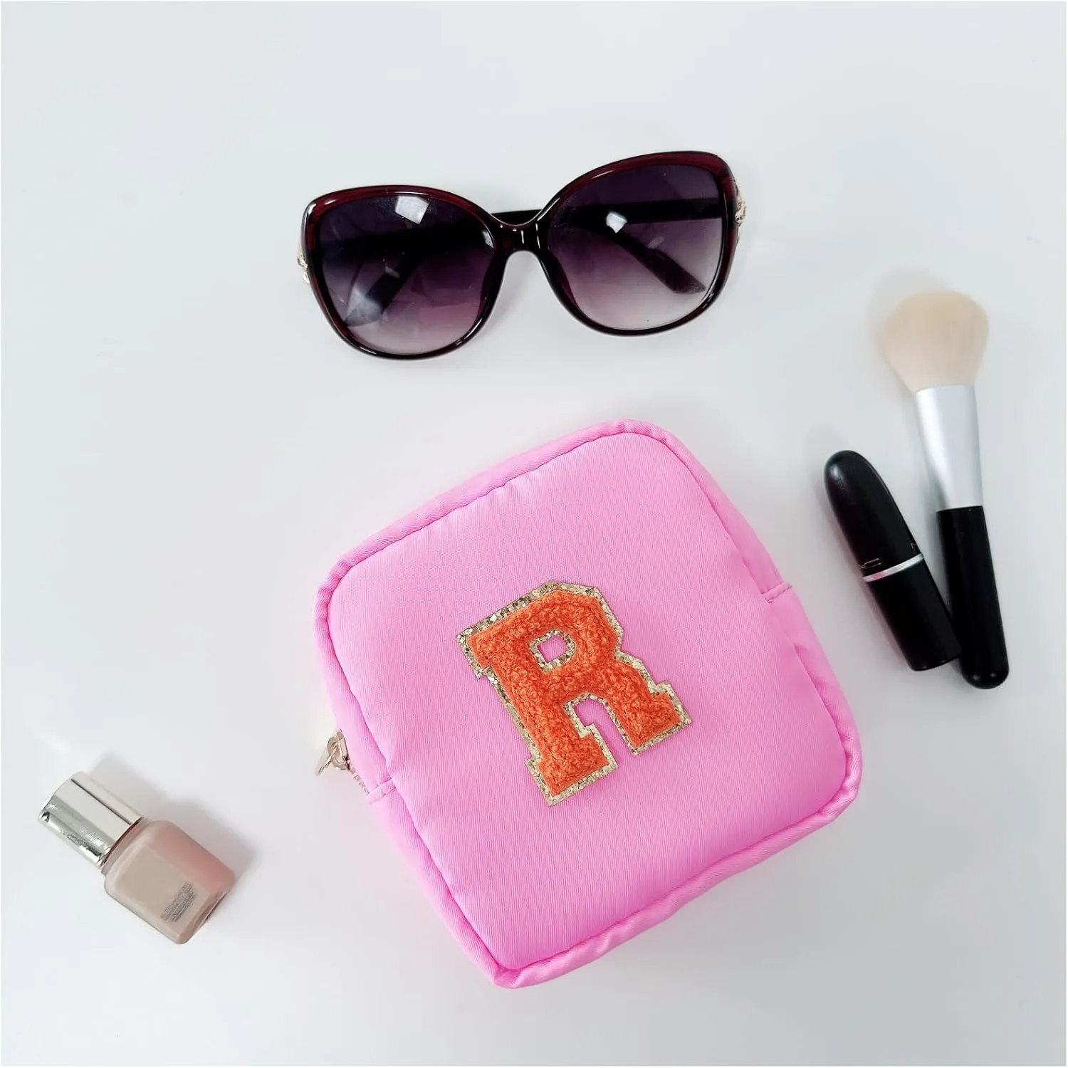 Makeup Bag, Chenille Letter Bag,Nylon Cosmetic Zipper Pouch Bag, Travel Toiletry Storage Bag Pouch,Makeup Organizer,Preppy Makeup Bags Mini,Small,.Large for Women