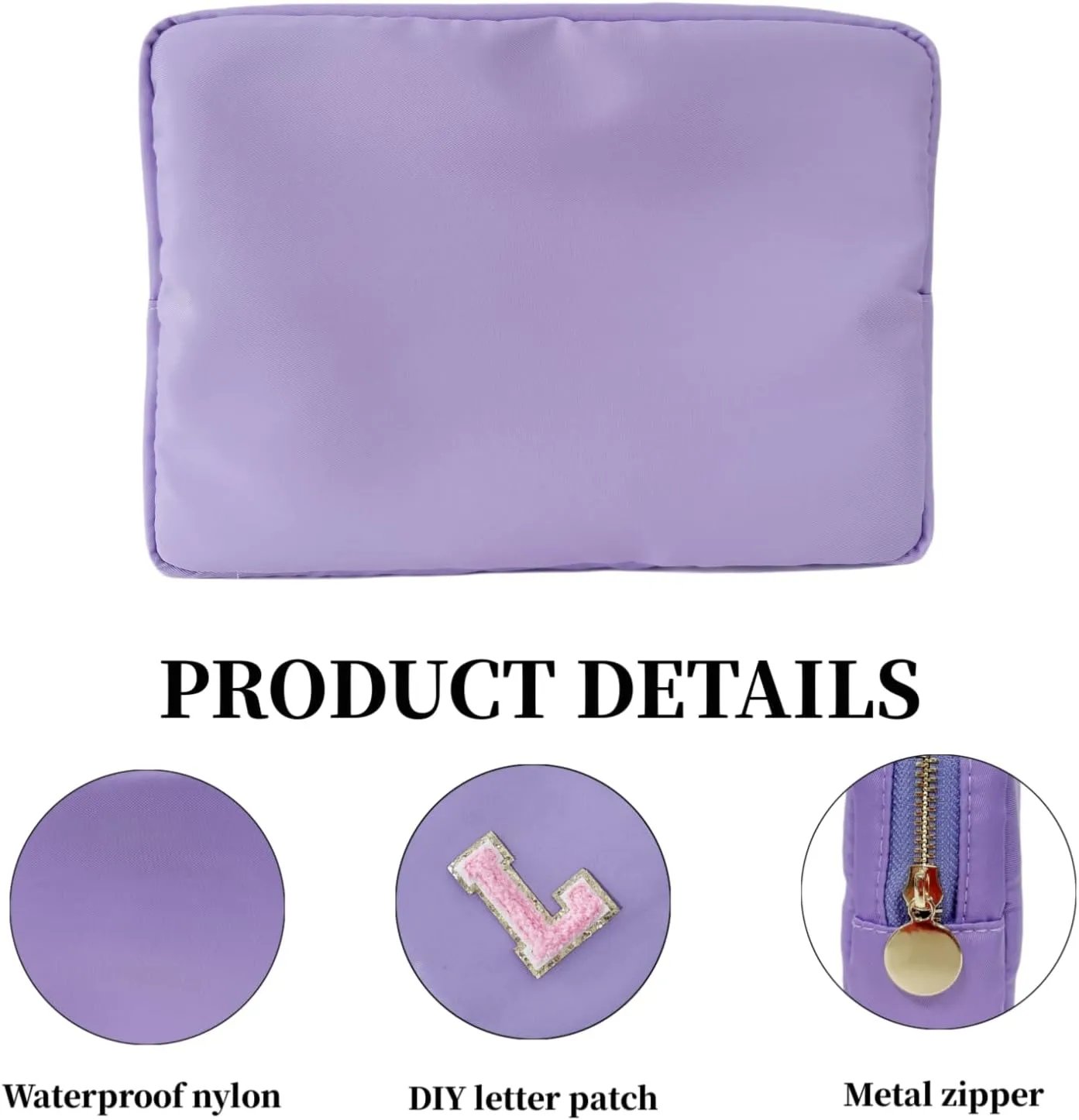 Makeup Bag, Chenille Letter Bag,Nylon Cosmetic Zipper Pouch Bag, Travel Toiletry Storage Bag Pouch,Makeup Organizer,Preppy Makeup Bags Mini,Small,.Large for Women