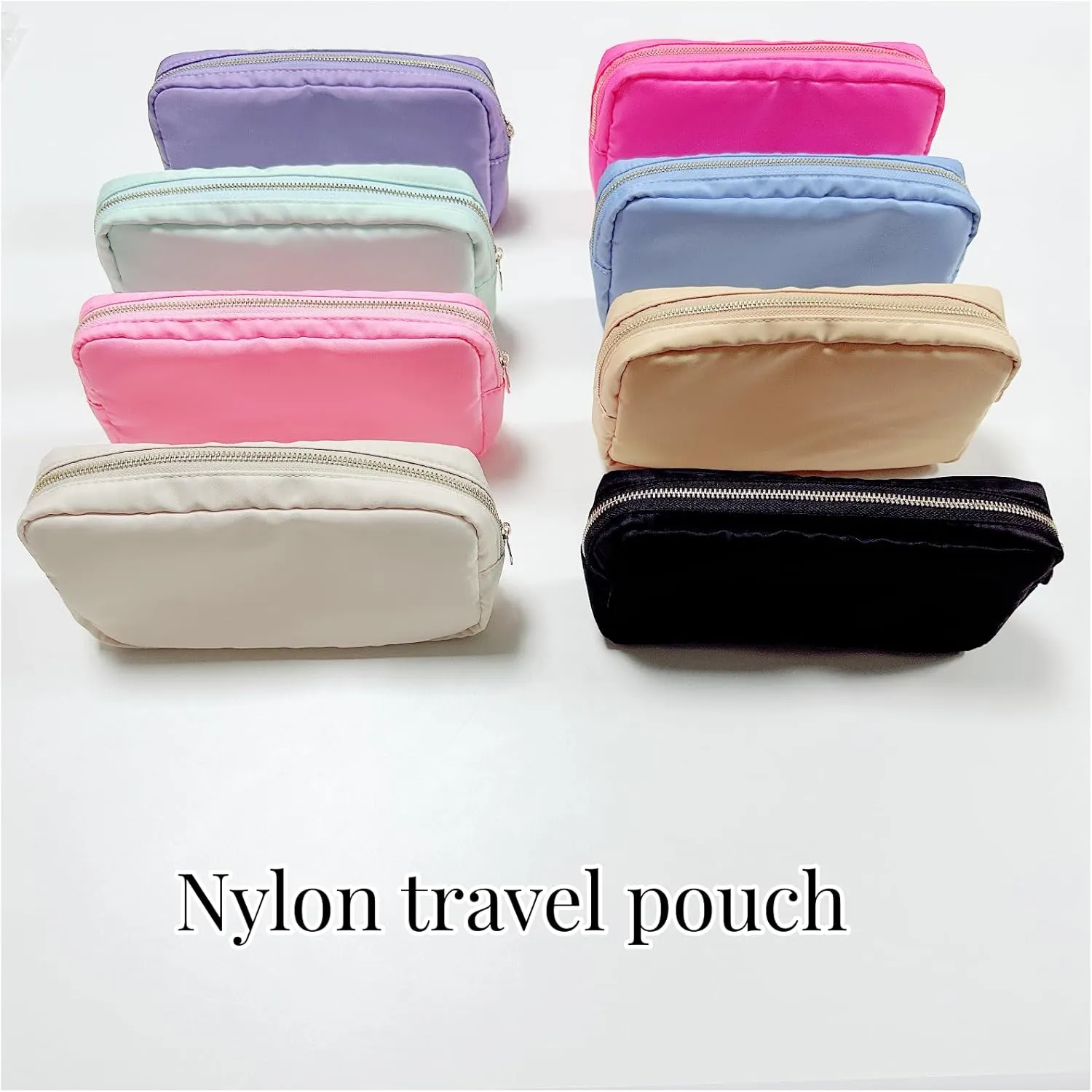 Makeup Bag, Chenille Letter Bag,Nylon Cosmetic Zipper Pouch Bag, Travel Toiletry Storage Bag Pouch,Makeup Organizer,Preppy Makeup Bags Mini,Small,.Large for Women