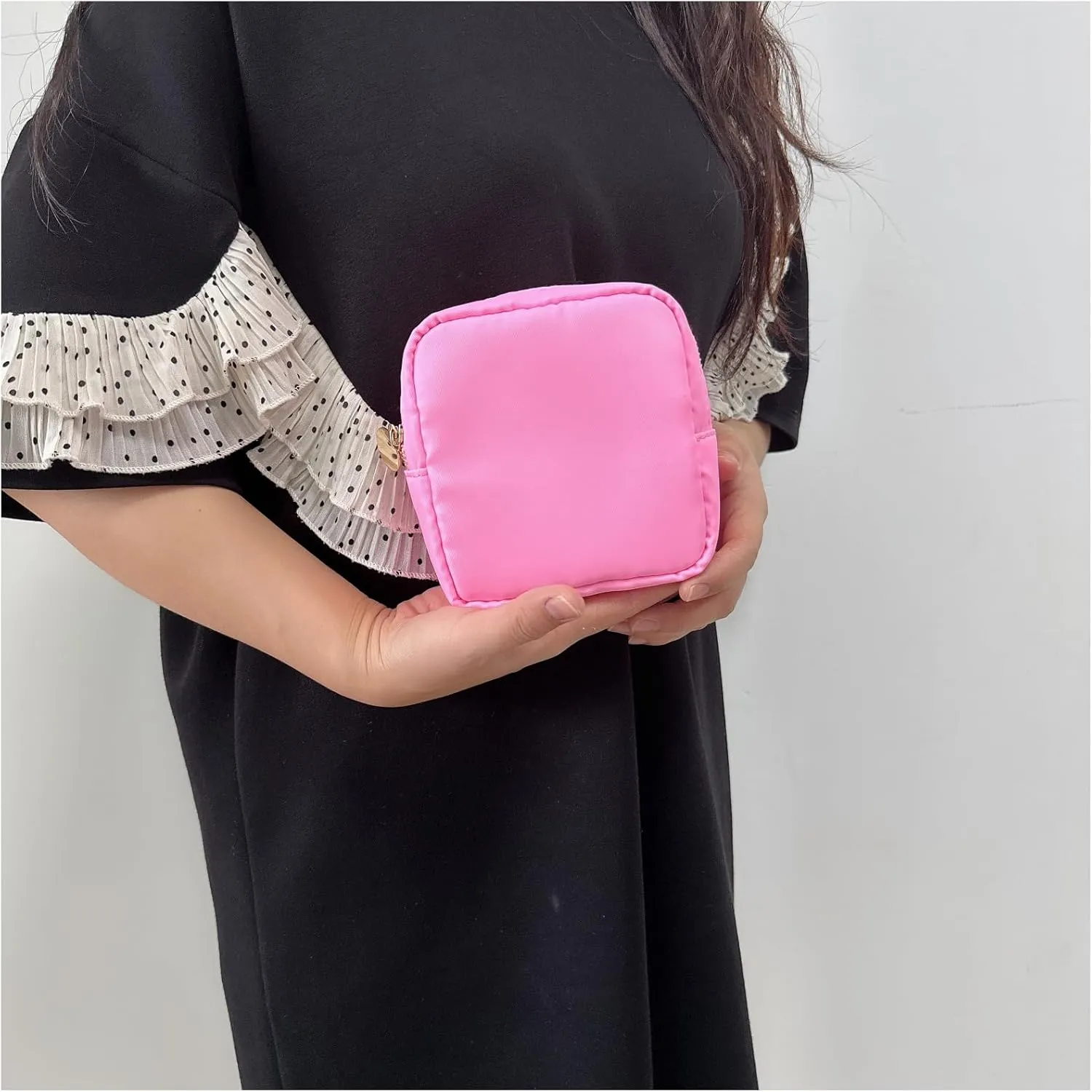 Makeup Bag, Chenille Letter Bag,Nylon Cosmetic Zipper Pouch Bag, Travel Toiletry Storage Bag Pouch,Makeup Organizer,Preppy Makeup Bags Mini,Small,.Large for Women