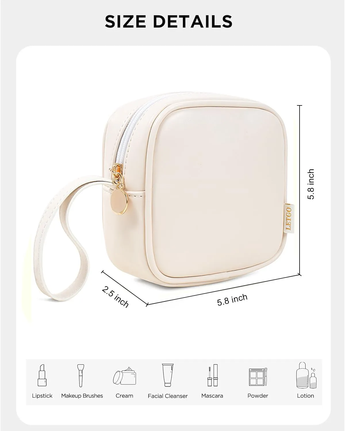 Makeup Bag Travel Cosmetic Bag, Toiletry Bag, Cute Makeup Organizer, Leather Zipper Pouch Purse Storage Bag Cosmetics Organizer, Cute Womens Make Up Bag for Purse, Mini Makeup Bags(D-White, Mini)