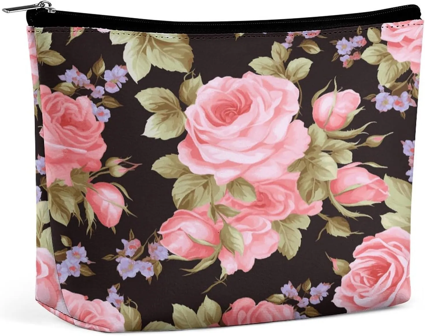 Makeup Bags Large Capacity Cosmetic Bags for Women Pink Rose Open Flat Toiletry Bag Waterproof Makeup Pouch Portable Cosmetic Organizer Makeups Train for Travel Gift