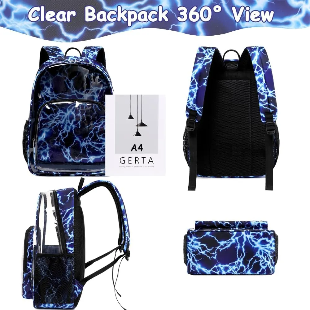 Meisohua Clear Backpack for School Lightning Clear Backpack for Kids Teens Heavy Duty Clear Bookbag Transparent See Through Backpack for Boys College Sports Travel Security Check