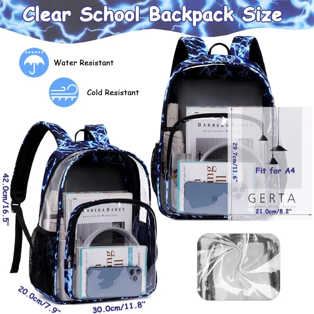 Meisohua Clear Backpack for School Lightning Clear Backpack for Kids Teens Heavy Duty Clear Bookbag Transparent See Through Backpack for Boys College Sports Travel Security Check