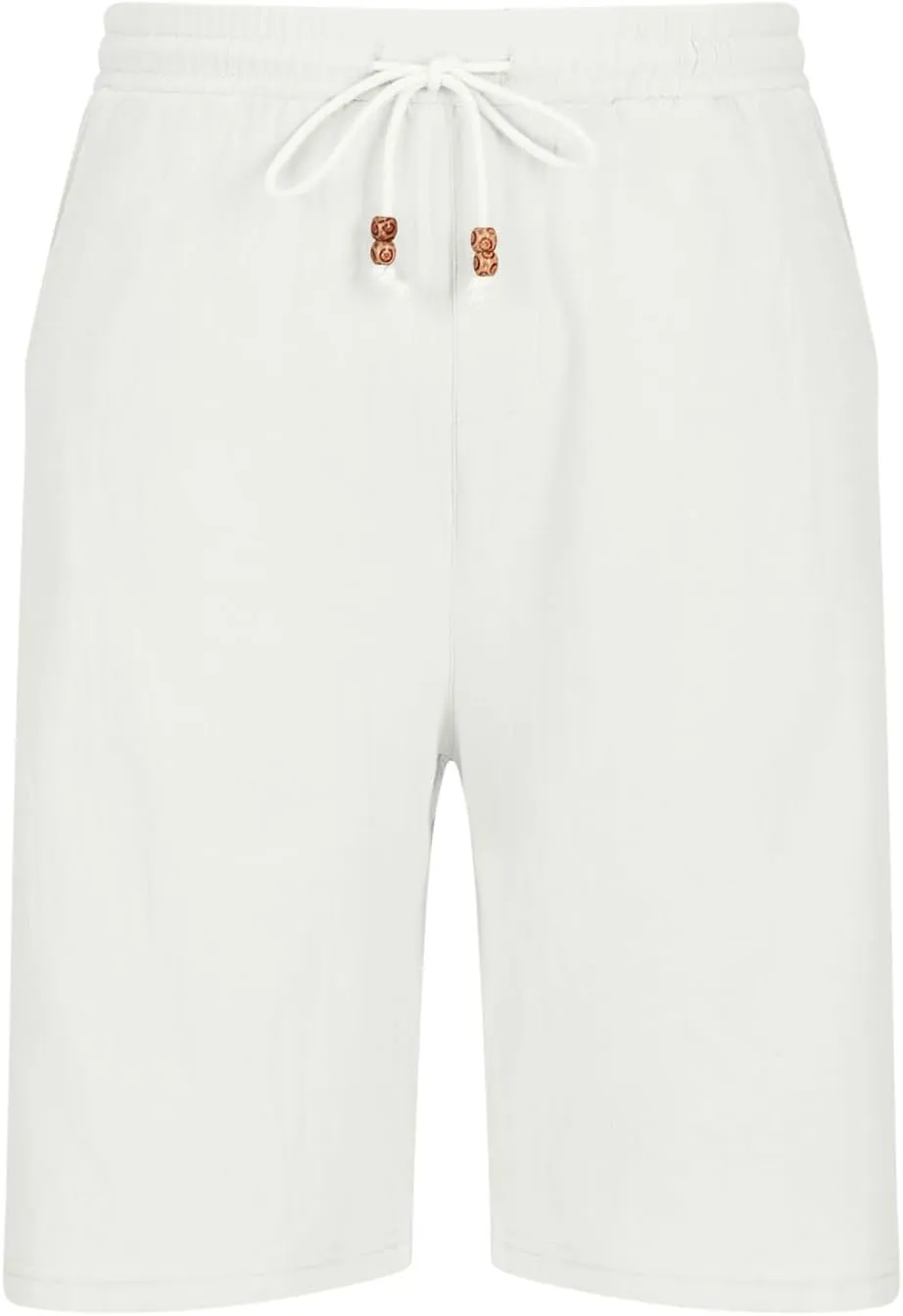 Men Linen Shorts Elastic Waist Drawstring Cotton Linen Shorts with Pockets Loose Fit Outdoor Summer Beach Shorts