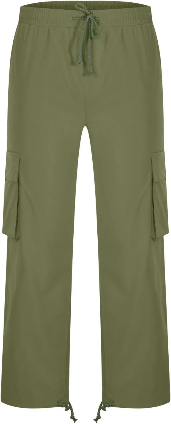Mens Cargo Pants Classic Fit Cotton Drawstring Casual Joggers Athletic Trousers Elastic Waist Straight Sweatpants