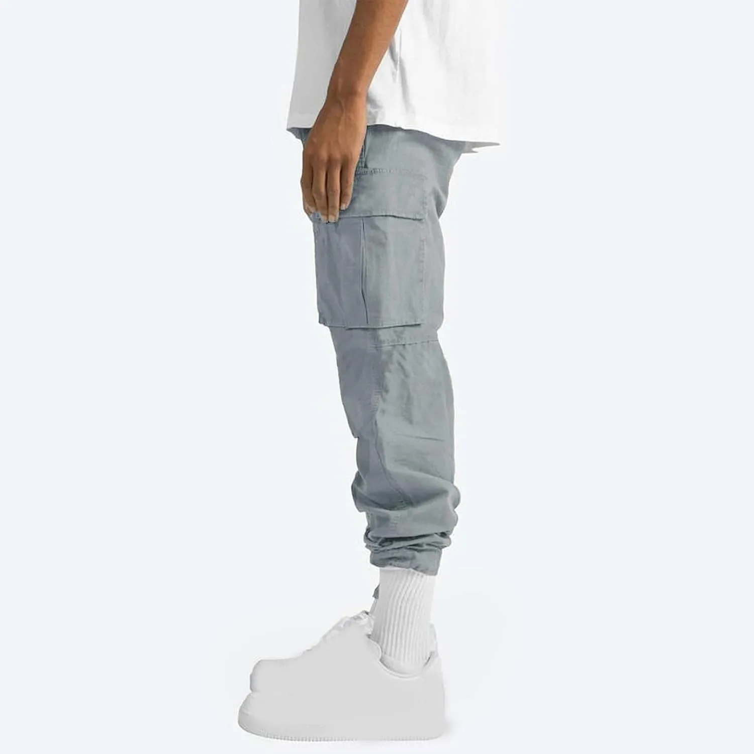 Mens Cargo Pants Classic Fit Cotton Drawstring Casual Joggers Athletic Trousers Elastic Waist Straight Sweatpants
