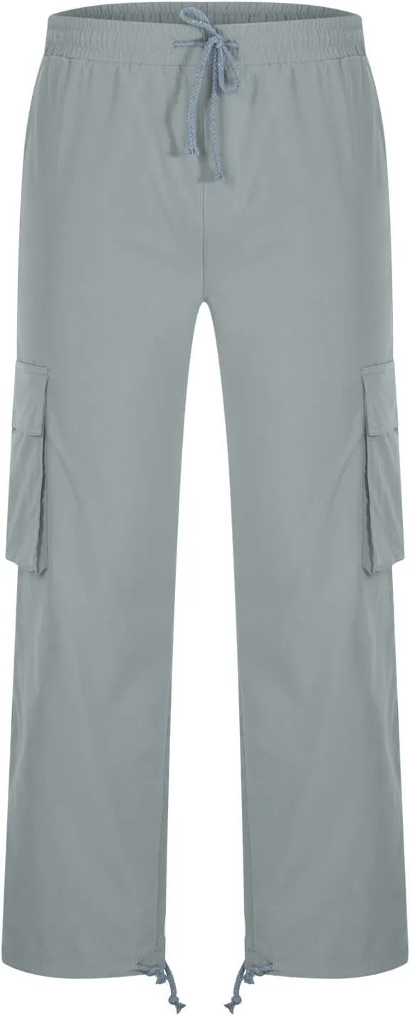 Mens Cargo Pants Classic Fit Cotton Drawstring Casual Joggers Athletic Trousers Elastic Waist Straight Sweatpants