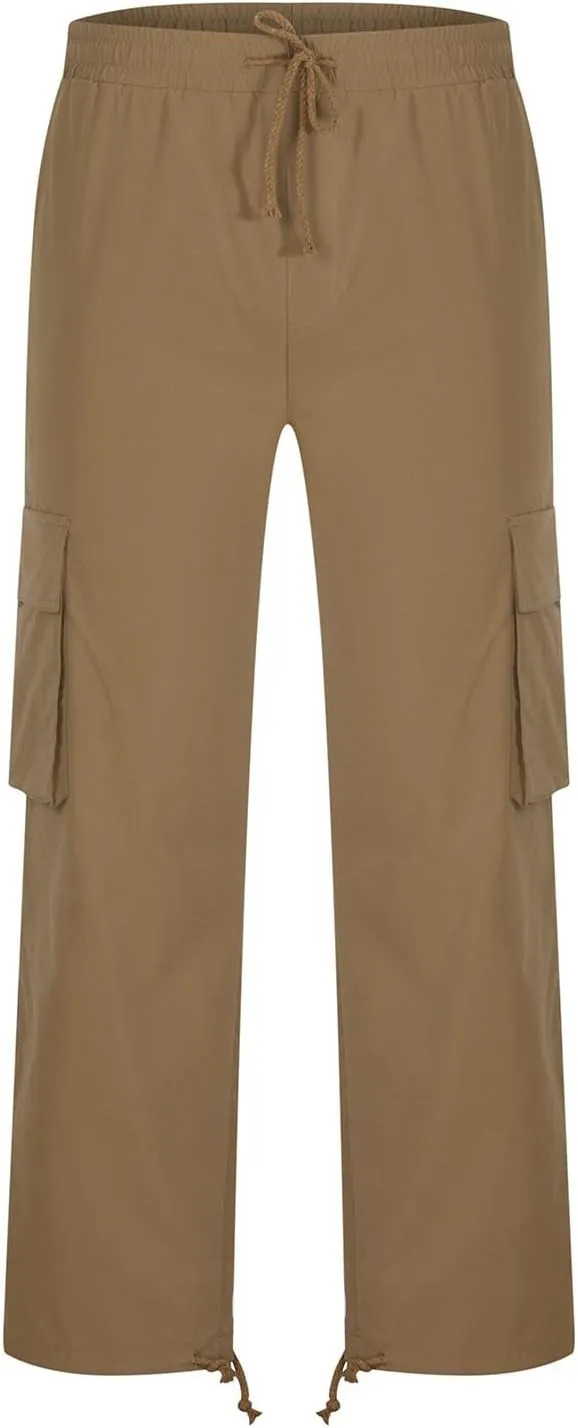 Mens Cargo Pants Classic Fit Cotton Drawstring Casual Joggers Athletic Trousers Elastic Waist Straight Sweatpants